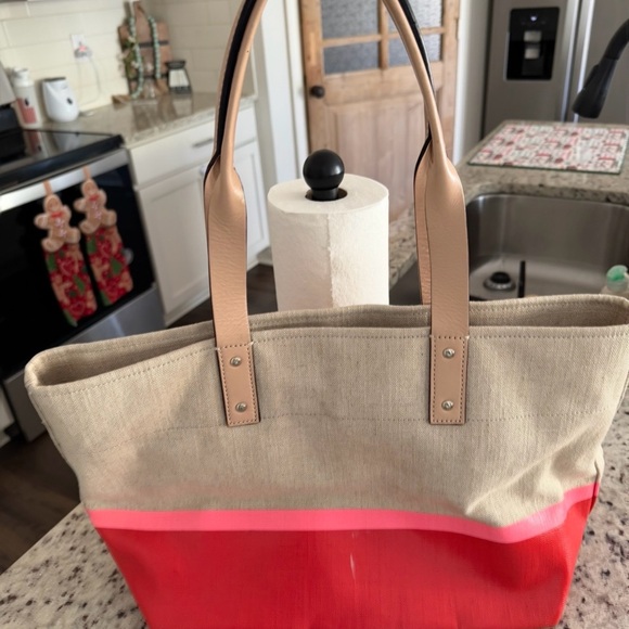 Kate Spade Red and Tan Canvas Tote - Picture 2 of 4